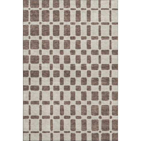 5' X 8' Brown And Ivory Geometric Washable Area Rug With UV Protection
