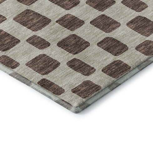 5' X 8' Brown And Ivory Geometric Washable Area Rug With UV Protection