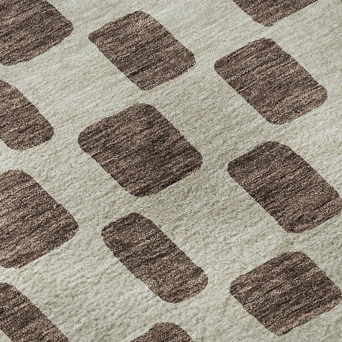 5' X 8' Brown And Ivory Geometric Washable Area Rug With UV Protection
