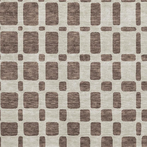 5' X 8' Brown And Ivory Geometric Washable Area Rug With UV Protection