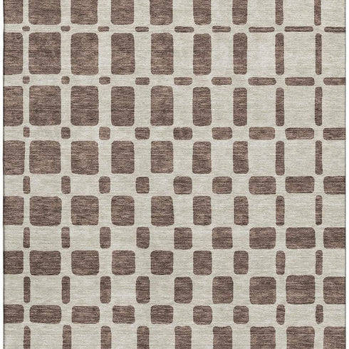 5' X 8' Brown And Ivory Geometric Washable Area Rug With UV Protection