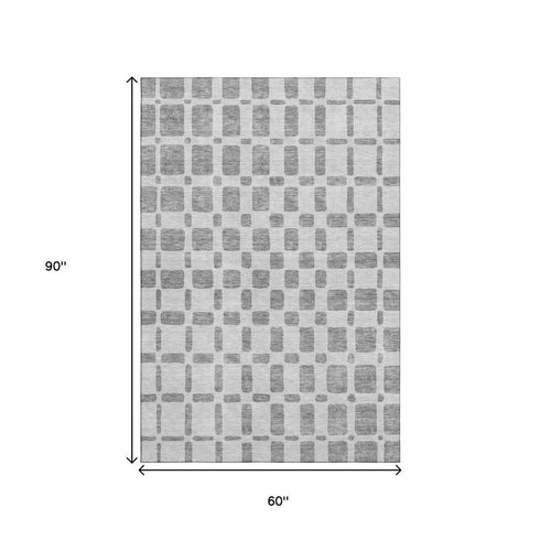 5' X 8' Gray And Ivory Geometric Washable Area Rug With UV Protection