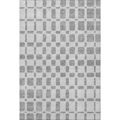 5' X 8' Gray And Ivory Geometric Washable Area Rug With UV Protection