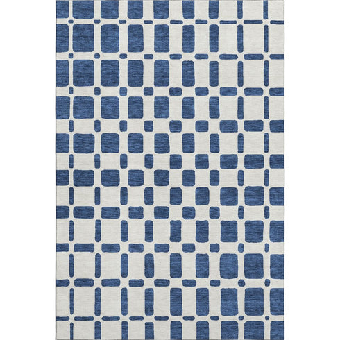 8' X 10' Navy Blue And Ivory Geometric Washable Area Rug With UV Protection