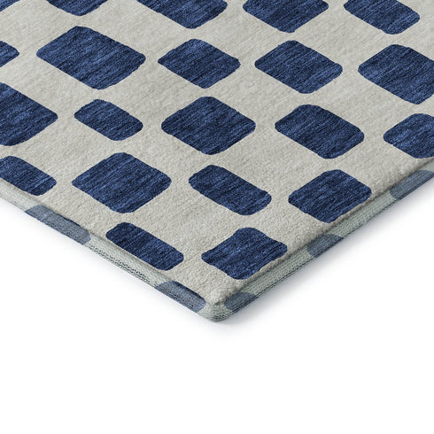 8' X 10' Navy Blue And Ivory Geometric Washable Area Rug With UV Protection