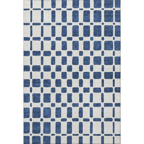 8' X 10' Navy Blue And Ivory Geometric Washable Area Rug With UV Protection