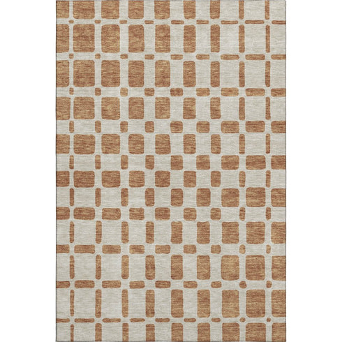 5' X 8' Terra Cotta And Beige Geometric Washable Area Rug With UV Protection