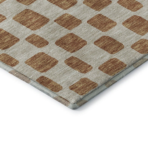 5' X 8' Terra Cotta And Beige Geometric Washable Area Rug With UV Protection