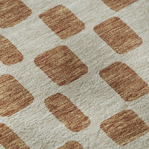5' X 8' Terra Cotta And Beige Geometric Washable Area Rug With UV Protection