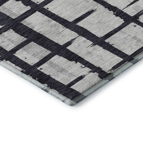 5' X 8' Black And Silver Striped Washable Area Rug With UV Protection
