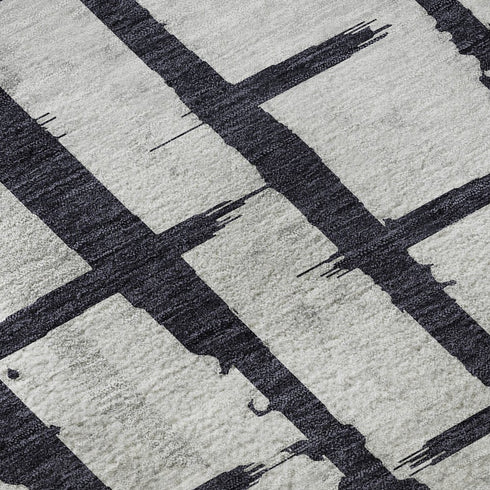 5' X 8' Black And Silver Striped Washable Area Rug With UV Protection