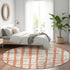 8' Coral And Beige Striped Washable Round Rug With UV Protection
