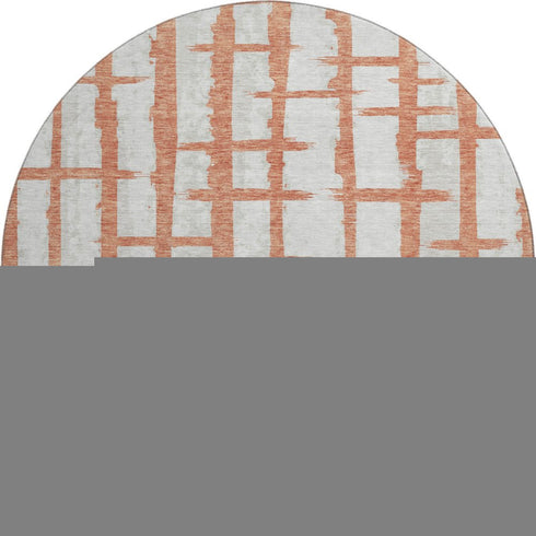 8' Coral And Beige Striped Washable Round Rug With UV Protection