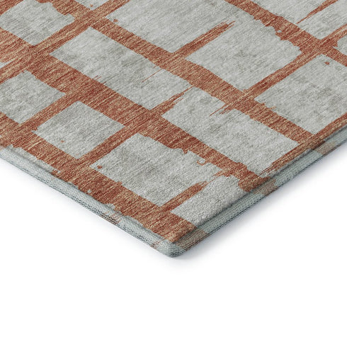 8' Coral And Beige Striped Washable Round Rug With UV Protection