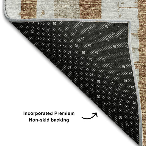 8' Rust And Beige Striped Washable Round Rug With UV Protection