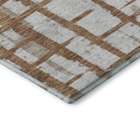 8' Rust And Beige Striped Washable Round Rug With UV Protection