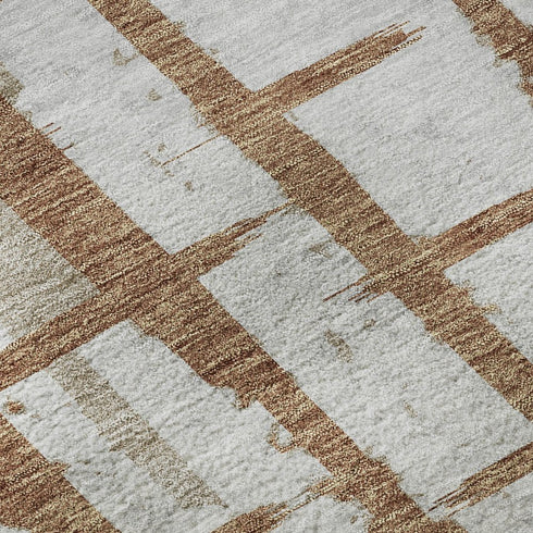 8' Rust And Beige Striped Washable Round Rug With UV Protection