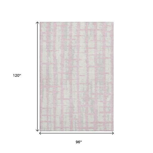 8' X 10' Pink And Beige Striped Washable Area Rug With UV Protection