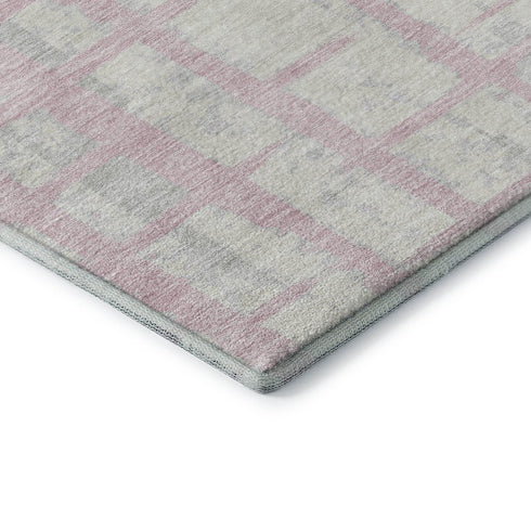 8' X 10' Pink And Beige Striped Washable Area Rug With UV Protection