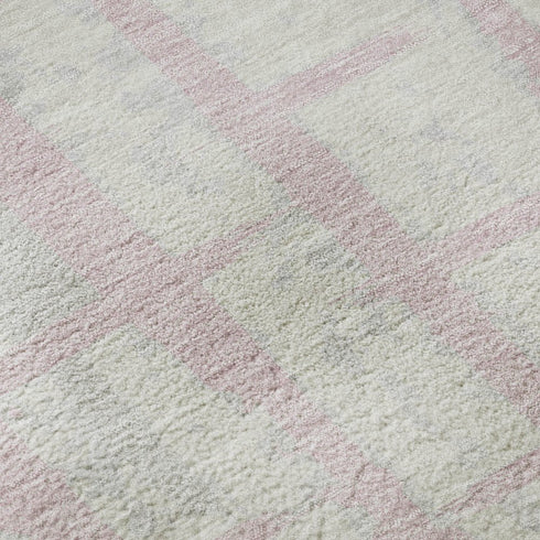 8' X 10' Pink And Beige Striped Washable Area Rug With UV Protection