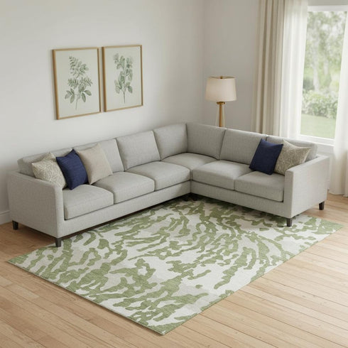 8' X 10' Green And Ivory Animal Print Washable Area Rug With UV Protection
