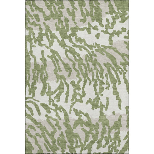 8' X 10' Green And Ivory Animal Print Washable Area Rug With UV Protection