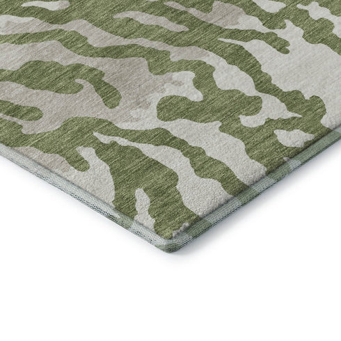 8' X 10' Green And Ivory Animal Print Washable Area Rug With UV Protection