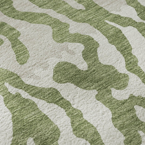 8' X 10' Green And Ivory Animal Print Washable Area Rug With UV Protection