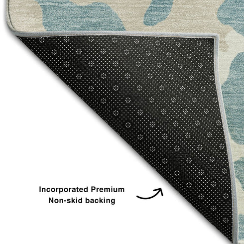 8' Teal And Ivory Animal Print Washable Round Rug With UV Protection