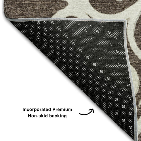 8' X 10' Chocolate And Ivory Floral Medallion Washable Area Rug With UV Protection