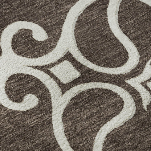 8' X 10' Chocolate And Ivory Floral Medallion Washable Area Rug With UV Protection