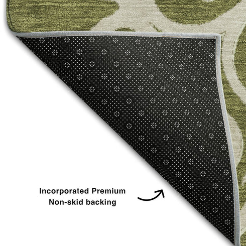 5' X 8' Olive Green Ivory And Beige Floral Medallion Washable Area Rug With UV Protection