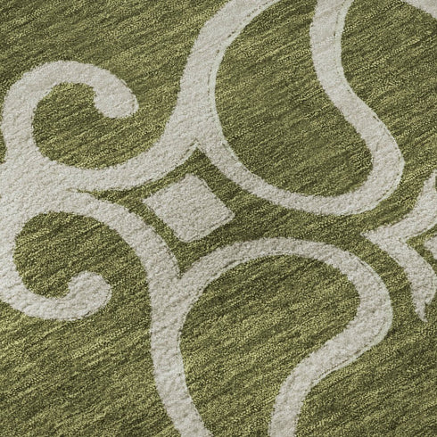 5' X 8' Olive Green Ivory And Beige Floral Medallion Washable Area Rug With UV Protection
