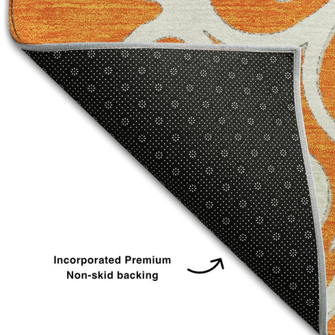 8' X 10' Orange Ivory And Gray Floral Medallion Washable Area Rug With UV Protection