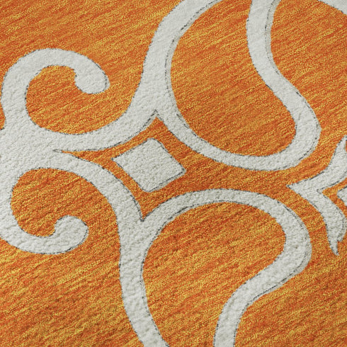 8' X 10' Orange Ivory And Gray Floral Medallion Washable Area Rug With UV Protection