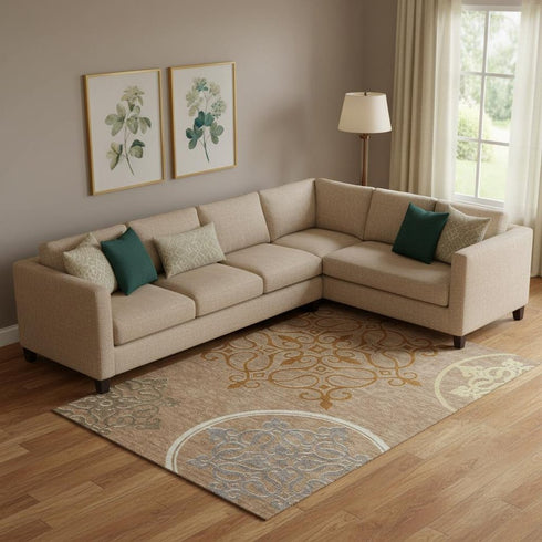 8' X 10' Terra Cotta Gray And Gold Floral Medallion Washable Area Rug With UV Protection