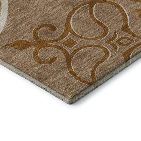 8' X 10' Terra Cotta Gray And Gold Floral Medallion Washable Area Rug With UV Protection