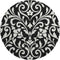 8' Black And Ivory Floral Washable Round Rug With UV Protection