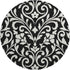 8' Black And Ivory Floral Washable Round Rug With UV Protection