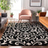 9' X 12' Black And Ivory Floral Washable Area Rug With UV Protection