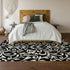 9' X 12' Black And Ivory Floral Washable Area Rug With UV Protection