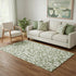 5' X 8' Fern Green And Beige Floral Washable Area Rug With UV Protection