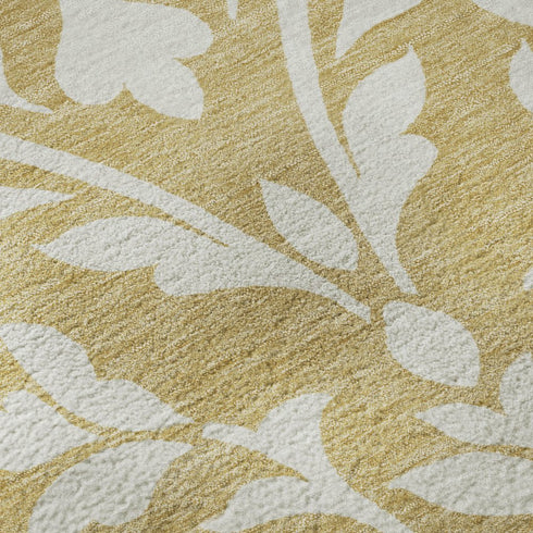 5' X 8' Gold And Ivory Floral Washable Area Rug With UV Protection