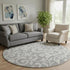 8' Gray And Ivory Floral Washable Round Rug With UV Protection