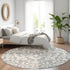 8' Gray And Ivory Floral Washable Round Rug With UV Protection