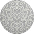 8' Gray And Ivory Floral Washable Round Rug With UV Protection