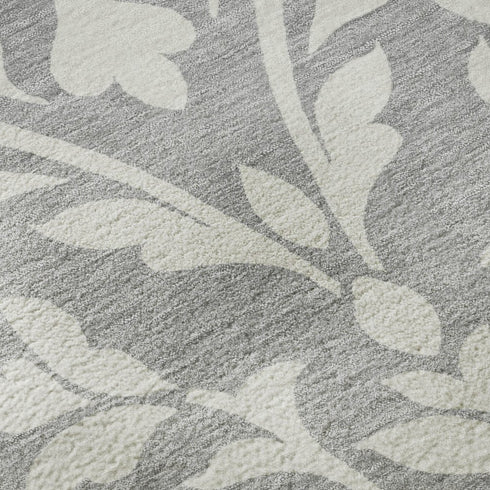 8' Gray And Ivory Floral Washable Round Rug With UV Protection