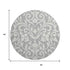 8' Gray And Ivory Floral Washable Round Rug With UV Protection