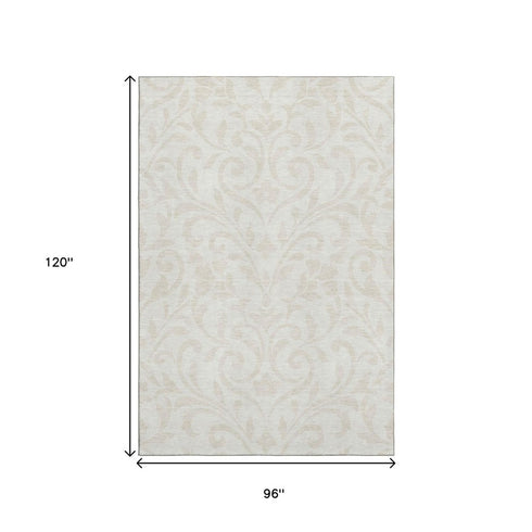 8' X 10' Ivory And Beige Floral Washable Area Rug With UV Protection