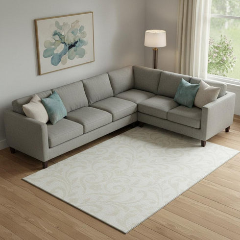 8' X 10' Ivory And Beige Floral Washable Area Rug With UV Protection